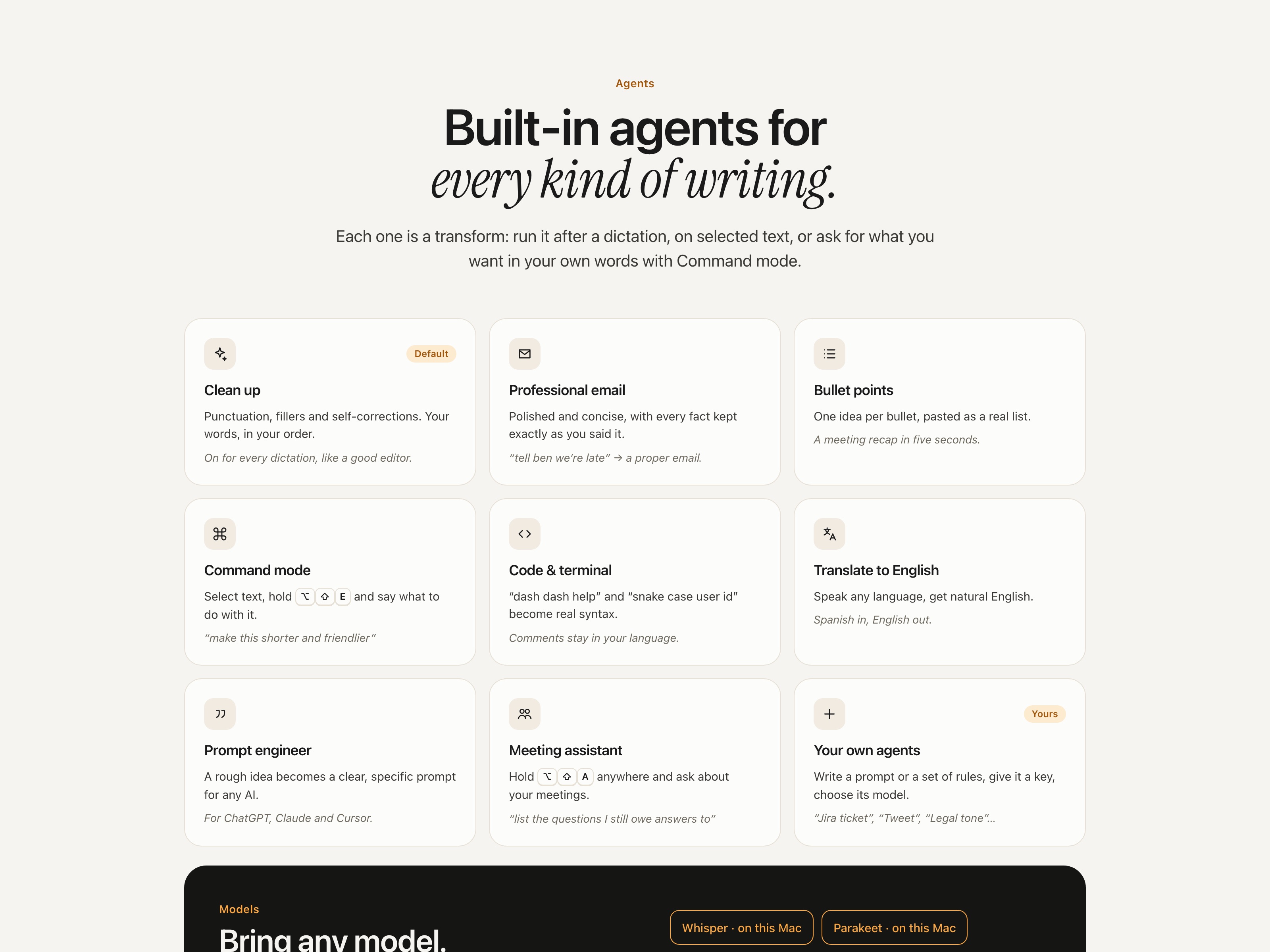 Agents — one voice, every kind of writing